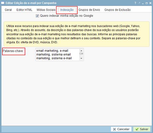 Indexar a campanha no emailmanager